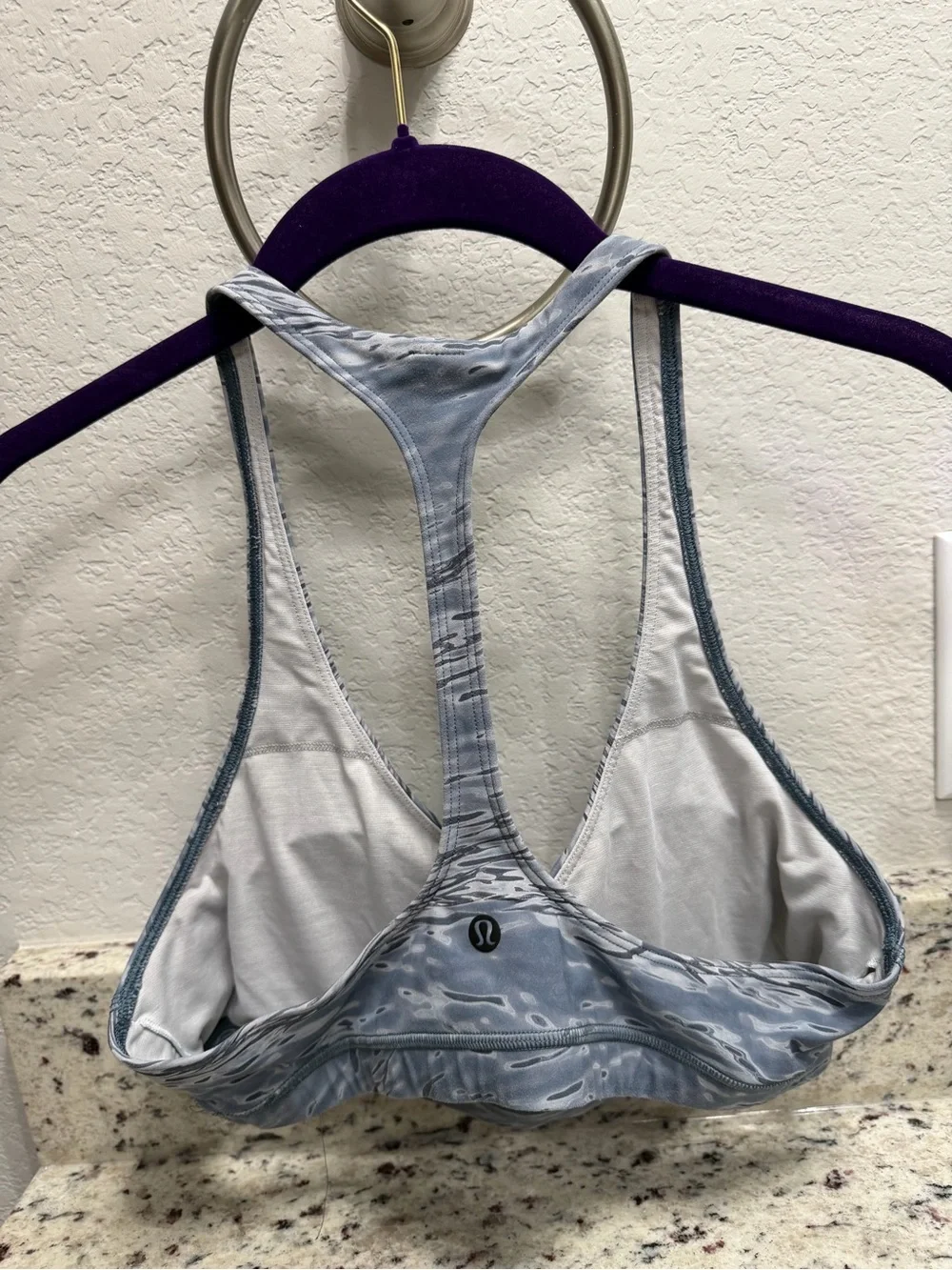Lululemon Flow Y Sports Bra Gray Water Print Racerback Yoga Bra Sz 8 (Estimated)